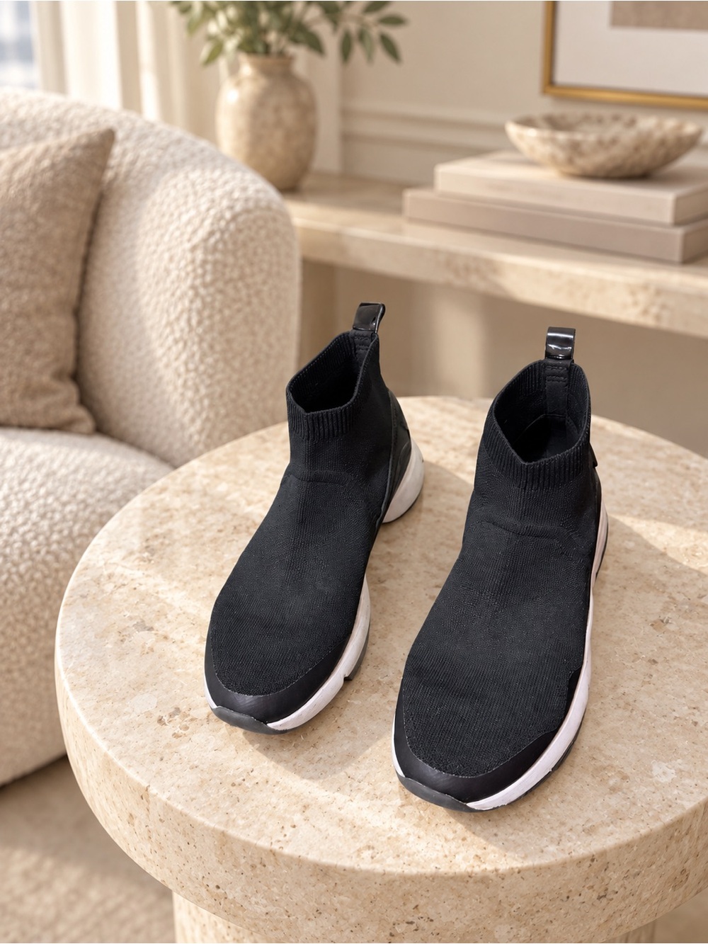 Cole Haan Black Knit Slip-On Sock Sneakers with White Midsole